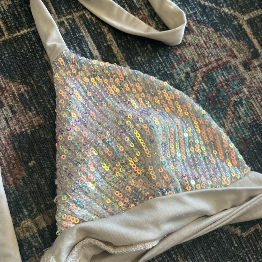 iridescent fairy sequin halter bikini strapless feather tube top fairycore rave - Picture 3 of 7